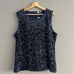 GAP Sequin Lined Tank Top Round Neck Sleeveless Glam Blink Holiday Party Navy XL
